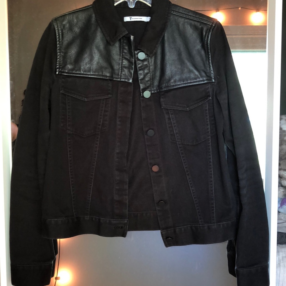 T by Alexander Wang Black Denim & Leather Jacket